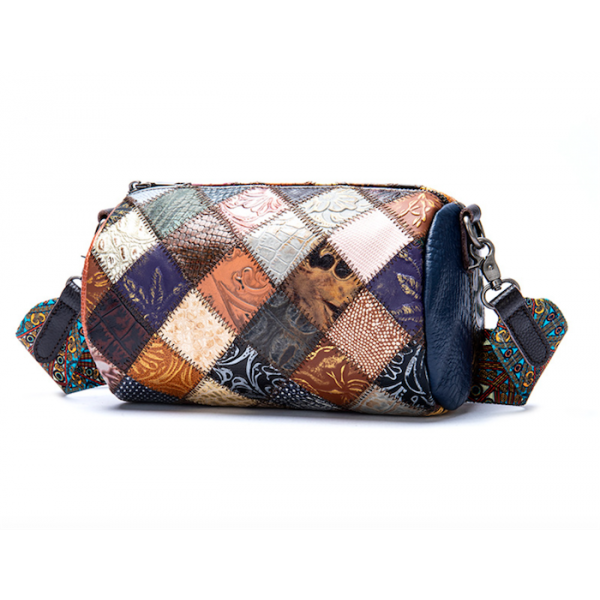 Patchwork Bag Genuine Leather Crossbody Bag for Women Colorful Shoulder Bag