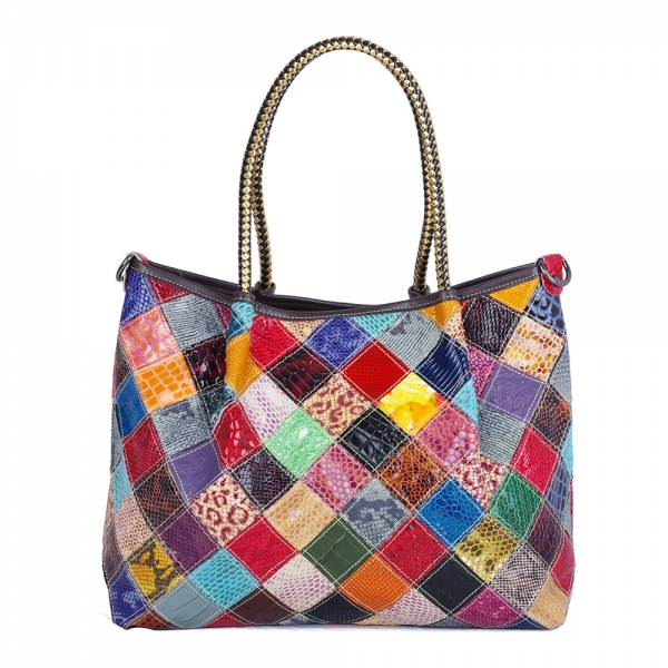 Patchwork Bag Vintage Shoulder Bag for Women Colorful Tote Bag