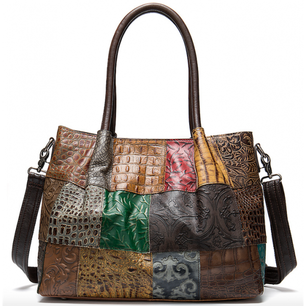 Patchwork Bag Colorful Bag for Women Genuine Leather Shoulder Bag for Laptop