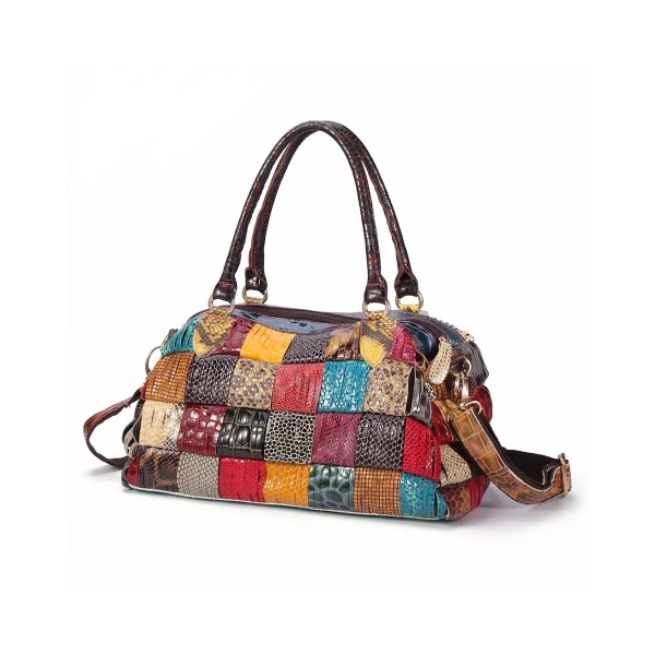 Patchwork Bag Colorful Tote Bag Snake Pattern Leather Shoulder Bag for Women