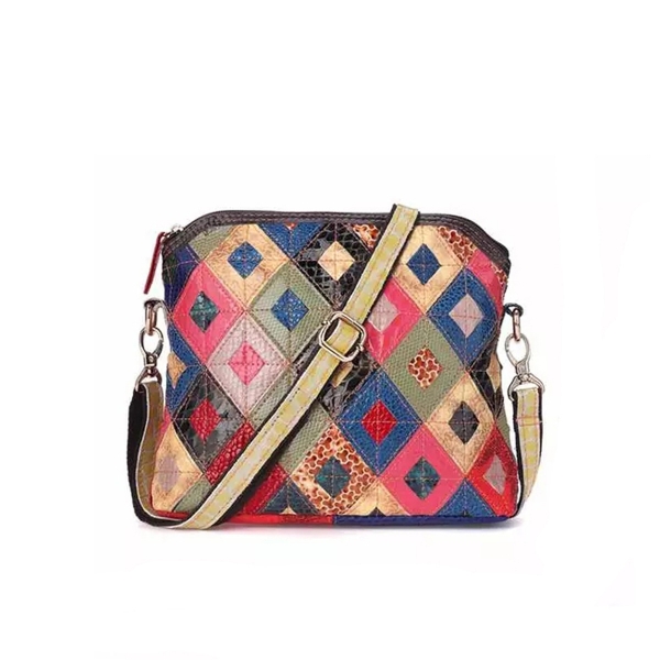Colorful Patchwork Bag Genuine Leather Crossbody Bag for Women