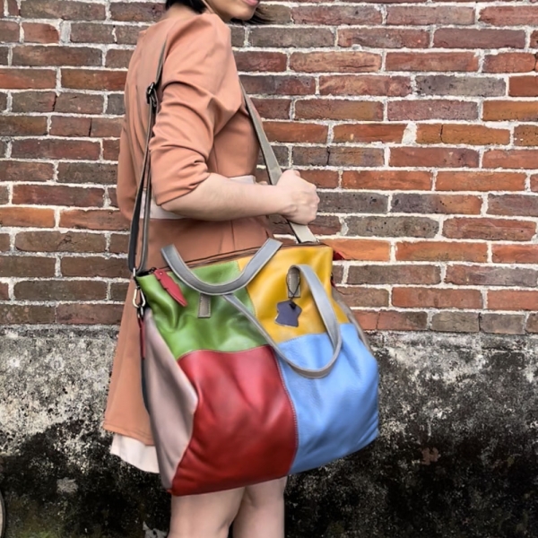 Handmade Bag Patchwork Bag Colorful Bag for Women Genuine Leather Shoulder Bag