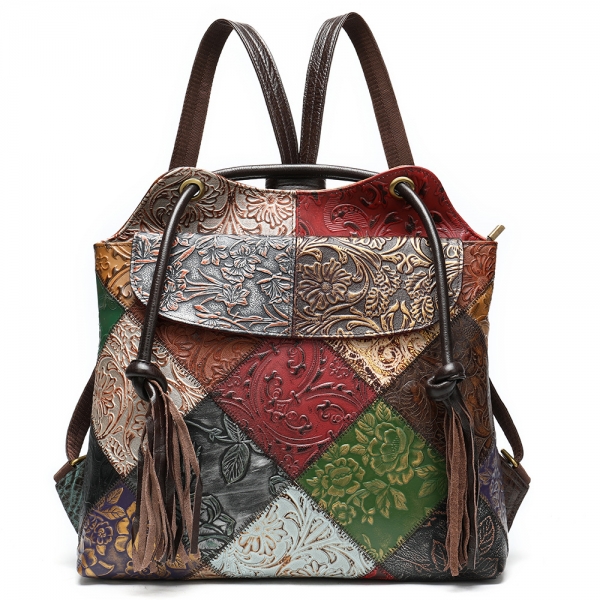 Patchwork Bag Colorful Backpack for Women Vintage Travel Backpack and Shoulder Bag