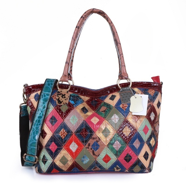 Patchwork Shoulder Bag Colorful Bag Geniune Leather Bag for Women 100401