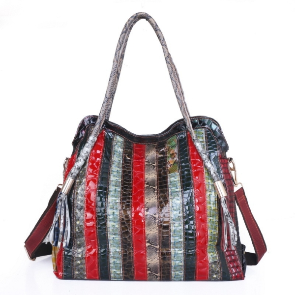 Colorful Patchwork Shoulder Bag Geniune Leather Bag for Women 100402