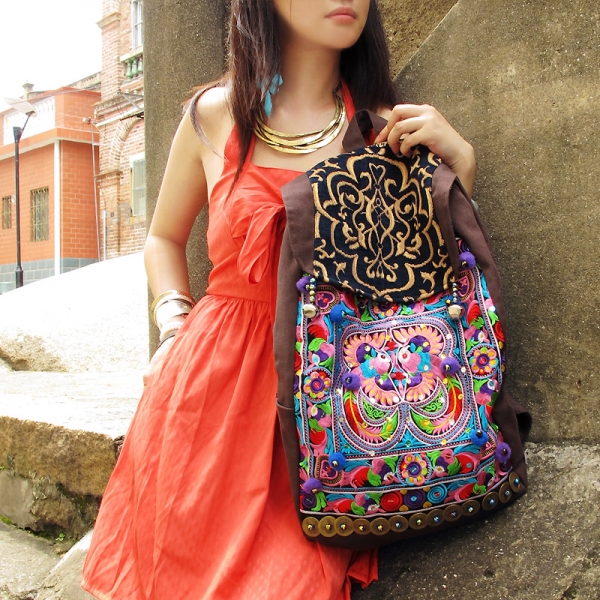 Embroidery Backpack for Women Vintage Ethnic Backpack Canvas Bag