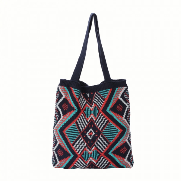 Shopping Bag for Women Knitting Shoulder Bag Black/Beige