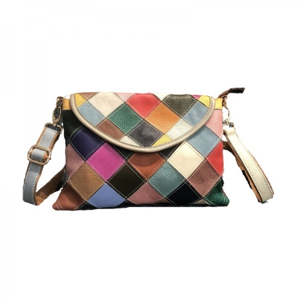 Colorful Genuine Leather Crossbody Bag for Women Shoulder Bag Vintage Bag