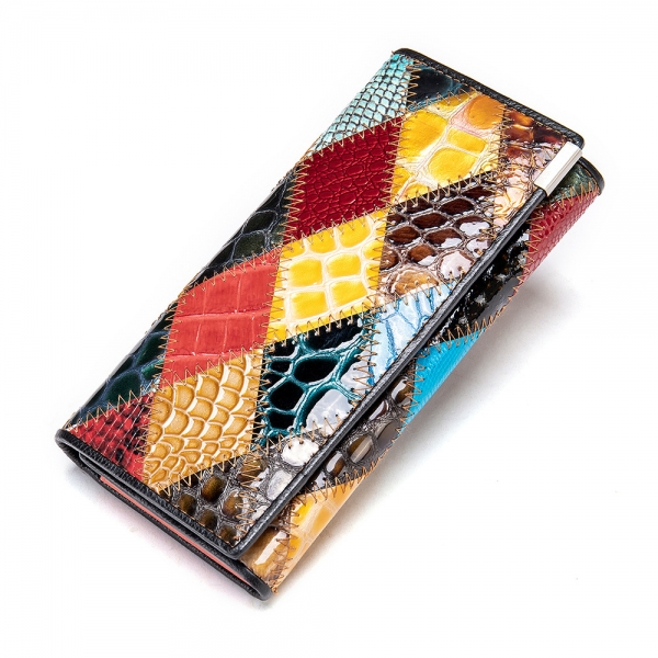 Colorful Wallet for Women Genuine Leather Purse Prismatic Long Wallet