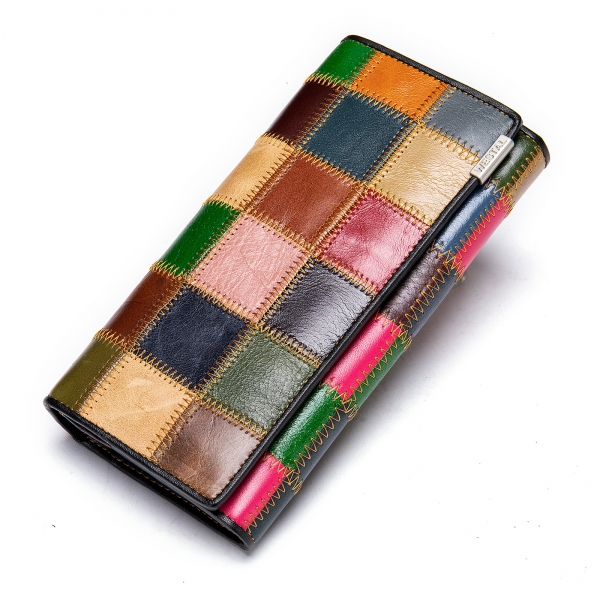 Colorful Wallet Genuine Leather Purse Square Long Wallet