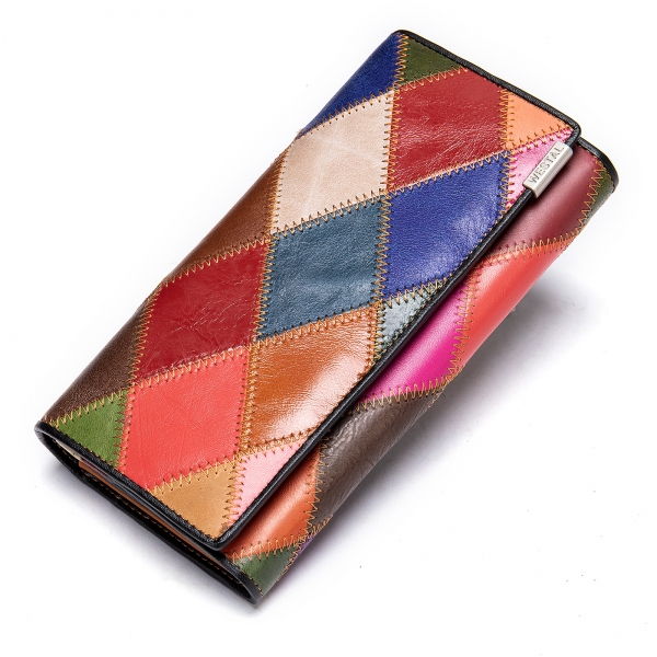 Colorful Wallet Genuine Leather Purse Prismatic Long Wallet