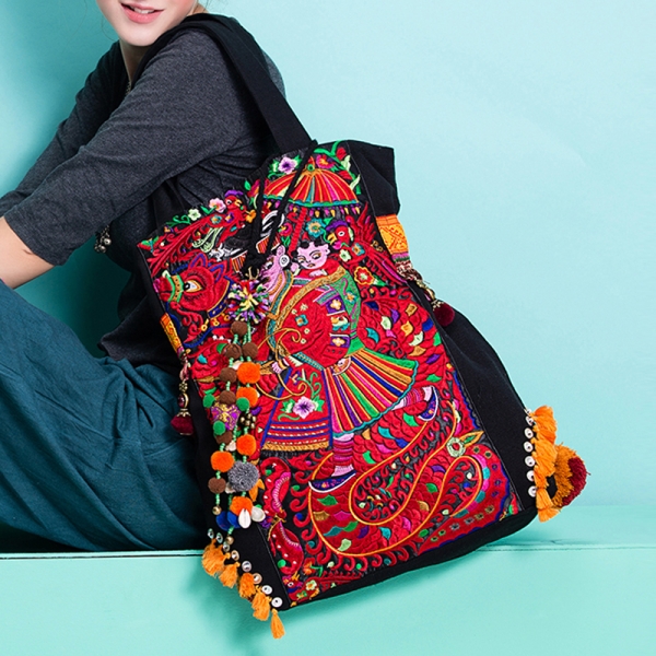 Embroidery Shoulder Bag for Women Canvas Travel Bag