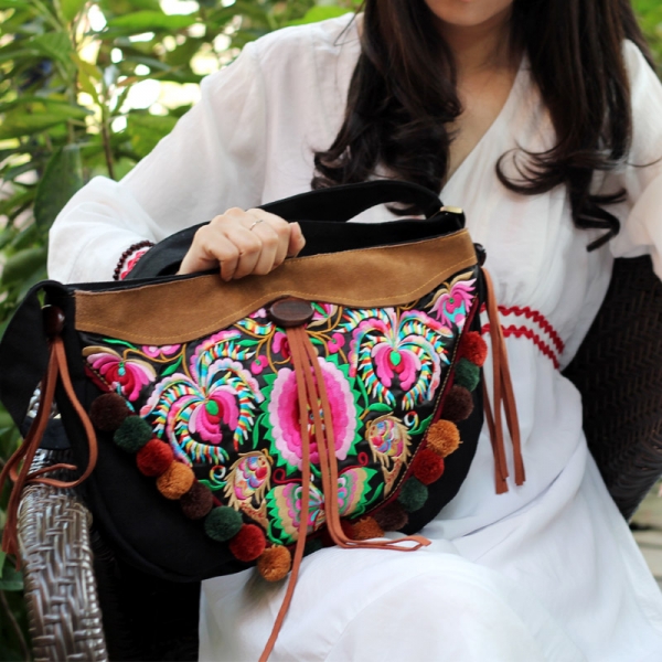 Ethnic Shoulder Bag for Women Embroidery Crossbody Bag