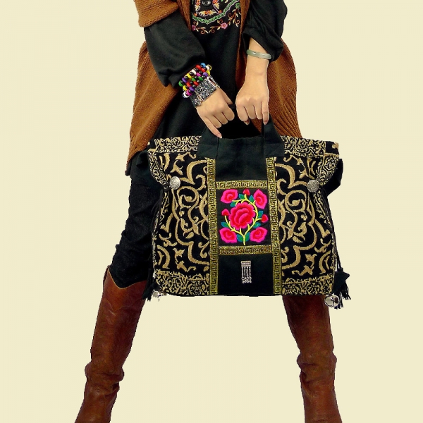 Hmong Embroidery Shoulder Bag for Women Ethnic Tote Bag