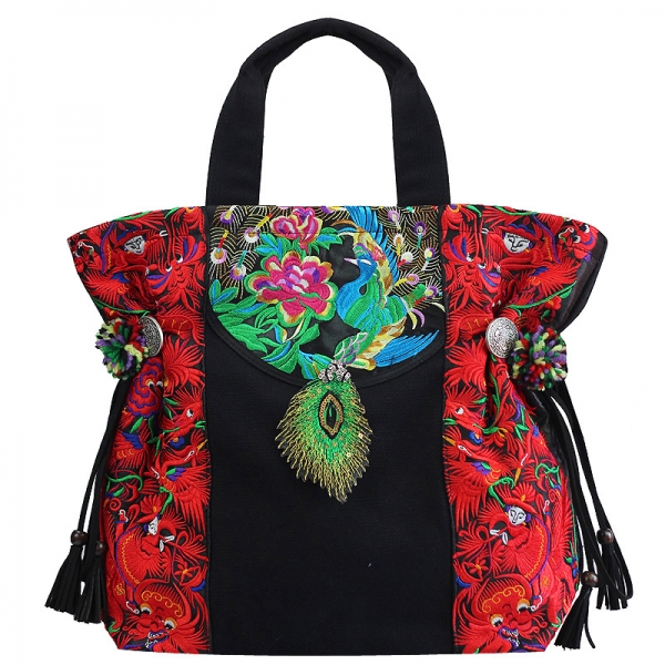 Hmong Embroidery Tote Bag for Women Ethnic Crossbody Bag Vintage Shoulder Bag