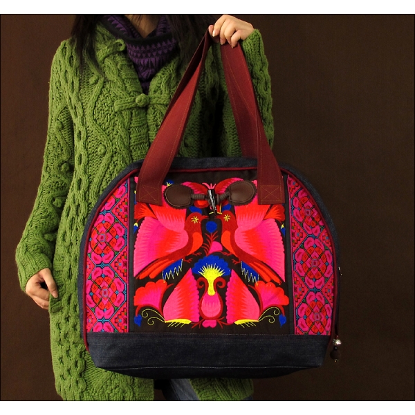 Hmong Embroidery Shoulder Bag for Women Ethnic Travel Bag Red
