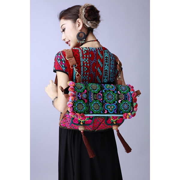 Original Design Embroidery Backpack for Women Shoulder Bag Green Flowers
