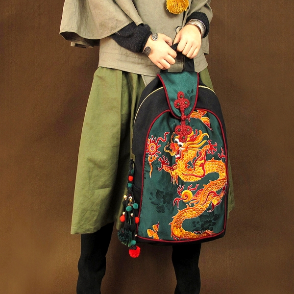Designer Hmong Embroidery Backpack for Women Ethnic Travel Backpack Dragon